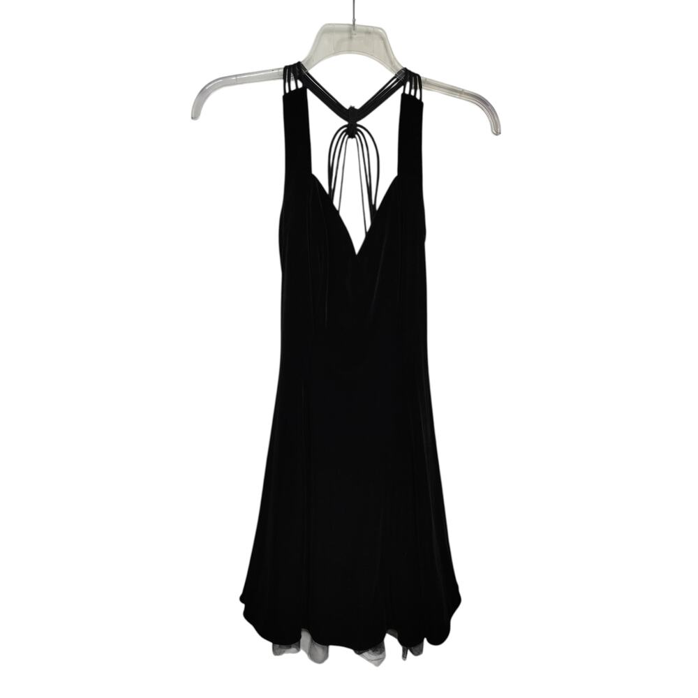 5216)Betsy & Adam Linda Bernell Black Velvet Cocktail Strappy Rhinestone Dress 4